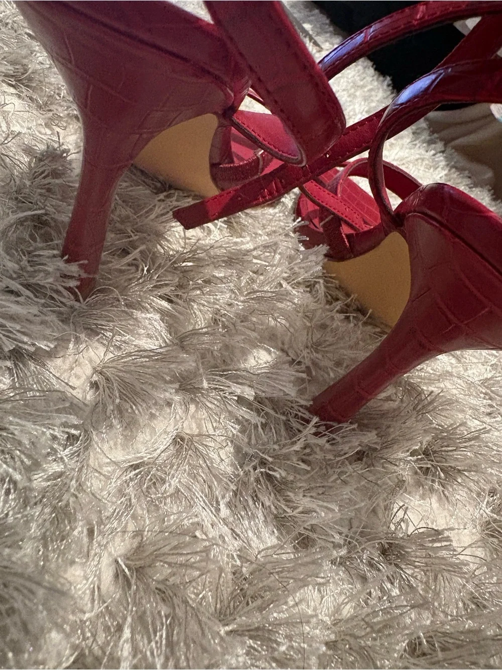 Marc Fisher Red Croc-Embossed Strappy Heels